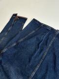 Louis Vuitton Fashion Leather Splicing Collar Denim Jacket Coat Jeans