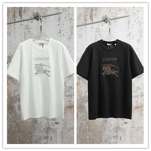 Burberry 26SS Fashion Embroidered War Horse Logo T-shirt Couple Casual Round Neck Short Sleeve