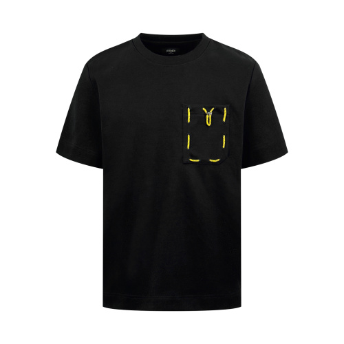 Fendi Fashion Embroidered Ribbon Pocket T-shirt Unisex Casual Loose Short Sleeve