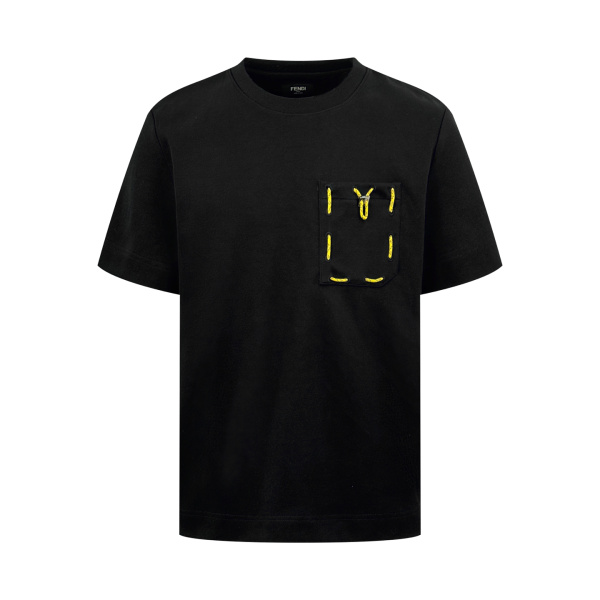 Fendi Fashion Embroidered Ribbon Pocket T-shirt Unisex Casual Loose Short Sleeve