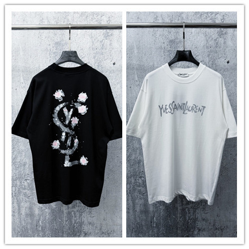 Yves Saint Laurent Fashion Flower Logo Printed Short Sleeve Unisex Loose Versatile T-shirt