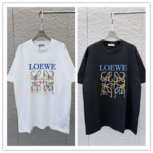 Loewe Fashion Tassel Embroidered Logo Short Sleeve Unisex Loose Versatile T-shirt