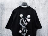 Yves Saint Laurent Fashion Flower Logo Printed Short Sleeve Unisex Loose Versatile T-shirt