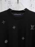 Louis Vuitton Unisex Fashion Hot Diamond Logo Round Neck Knitted Short Sleeve