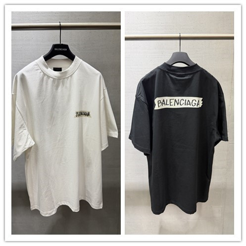 Balenciaga 26SS Classic Tape Label Short Sleeve Couple Versatile Casual T-shirt