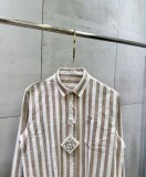 Loewe 26SS Unisex Fashion Embroidered Logo Color Blocked Striped Long Sleeved Shirt