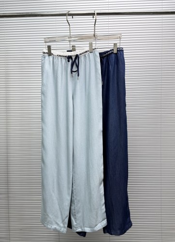 Chanel Fashion Letter Ribbon Drawstring Wide Leg Pants