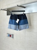 Dior Fashion Full Logo Printed Color Blocked Drawstring Beach Shorts