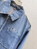 Dior Classic Embroidered Logo Zipper Washed Denim Coat Pants