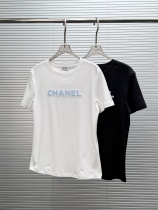 Chanel 2026 Women's Fashion Nail Bead Embroidered Round Neck T-shirt Unisex Casual Loose Short Sleeve