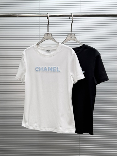 Chanel 2026 Women's Fashion Nail Bead Embroidered Round Neck T-shirt Unisex Casual Loose Short Sleeve