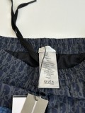 Dior Fashion Full Logo Printed Color Blocked Drawstring Beach Shorts
