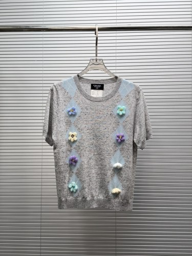 Chanel 26SS Women's Fashion 3D Camellia Short Sleeve Knitted Shirt