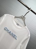 Chanel 2026 Women's Fashion Nail Bead Embroidered Round Neck T-shirt Unisex Casual Loose Short Sleeve