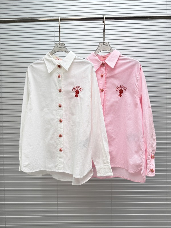 Chanel 2026 Women's Fashion Bead Embroidered Logo Long Sleeve Shirt