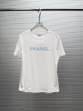 Chanel 2026 Women's Fashion Nail Bead Embroidered Round Neck T-shirt Unisex Casual Loose Short Sleeve