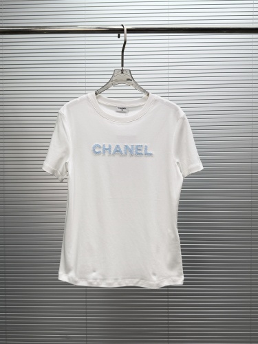 Chanel 2026 Women's Fashion Nail Bead Embroidered Round Neck T-shirt Unisex Casual Loose Short Sleeve
