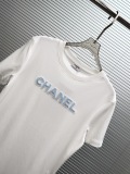 Chanel 2026 Women's Fashion Nail Bead Embroidered Round Neck T-shirt Unisex Casual Loose Short Sleeve