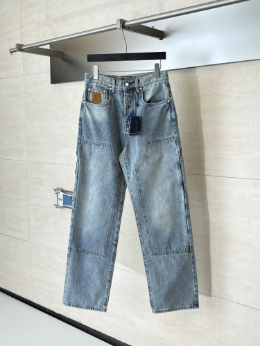 Louis Vuitton New Fashion Embroidered Logo Washed Workwear Wide Leg Casual Jeans