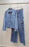 Dior Classic Embroidered Logo Zipper Washed Denim Coat Pants