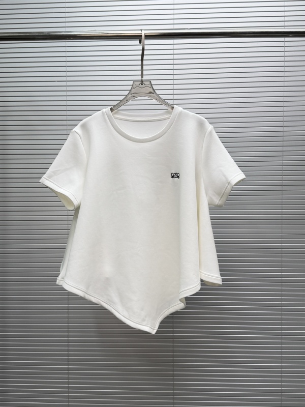 Loewe 2026 Fashion Embroidery Logo Irregular T-shirt Women's Casual Round Neck Short Sleeve