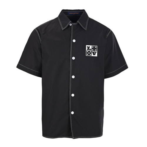 Louis Vuitton Fashion Dice Logo Embroidered Casual Versatile Short Sleeve Shirt