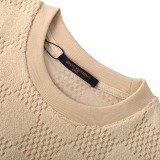 Louis Vuitton New Fashion Embroidered Logo Chessboard Pattern Woolen Loop Short Sleeve T-shirt