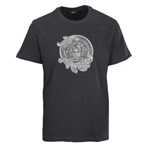 Versace Fashion Heavy Industries Medusa Embroidered Short Sleeve Unisex Washed Casual T-shirt