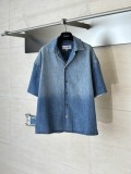 Loewe 26SS Classic Embroidered Logo Wash Water Gradient Short Sleeve Denim Shirt