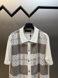 Louis Vuitton 26SS Fashion Checkered Jacquard Flip Collar Short Sleeve Knitted Cardigan