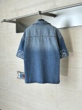 Loewe 26SS Classic Embroidered Logo Wash Water Gradient Short Sleeve Denim Shirt