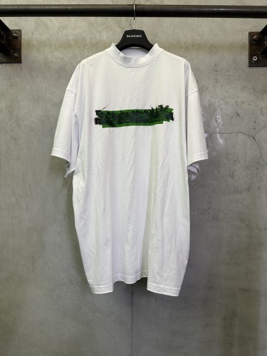 Balenciaga Fashion Green Tape Logo Printed T-shirt Couple Casual Versatile Shorts Set