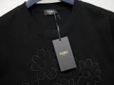 Fendi Fashion Embroidery Flower Round Neck T-shirt Couple Versatile Loose Short Sleeve