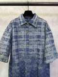Louis Vuitton 26SS Fashion Checkered Logo Jacquard Washed Short Sleeve Denim Shirt