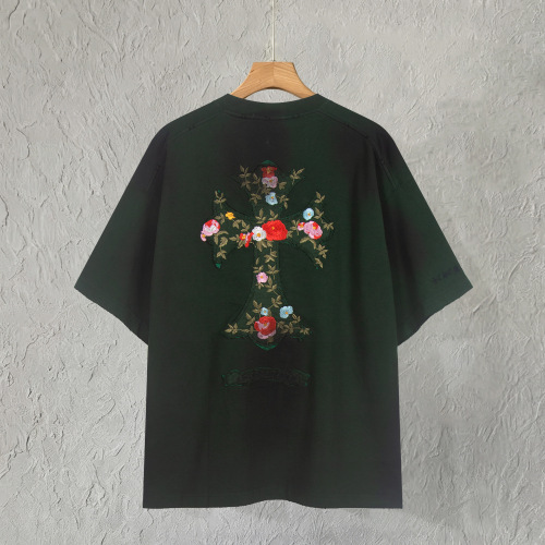 Chrome Hearts High Street Patchwork Embroidered Cross T-shirt Unisex Casual Versatile Short Sleeve