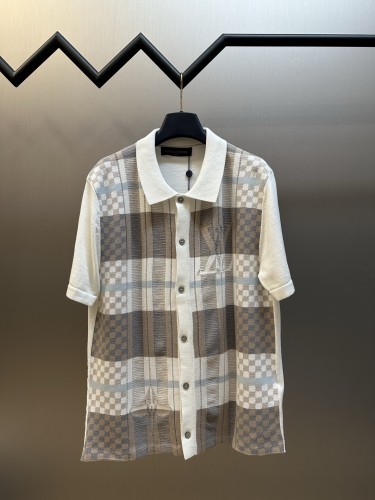 Louis Vuitton 26SS Fashion Checkered Jacquard Flip Collar Short Sleeve Knitted Cardigan