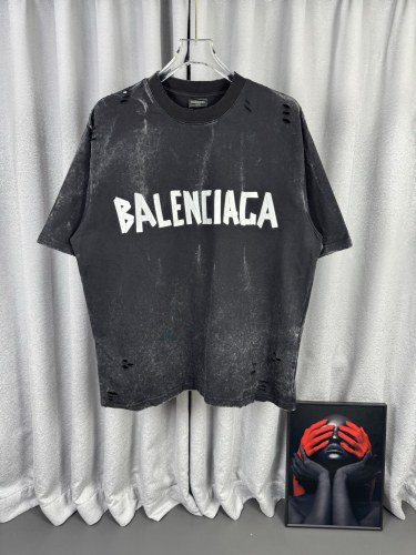 Balenciaga Retro Tape Logo Printed Short Sleeve Unisex Casual Loose Washed T-shirt