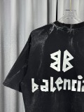 Balenciaga Retro Tape Logo Printed Short Sleeve Unisex Casual Loose Washed T-shirt