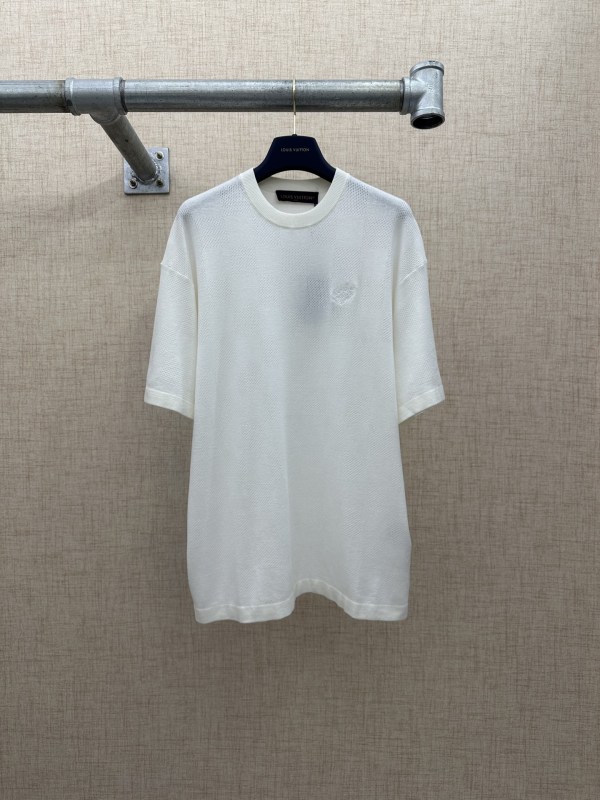 Louis Vuitton Fashion Checkerboard Mesh Jacquard Short Sleeve Knitted Shirt