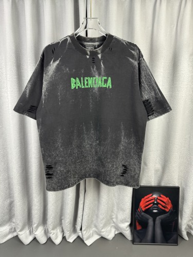 Balenciaga Retro Tape Logo Printed Short Sleeve Unisex Casual Loose Washed T-shirt
