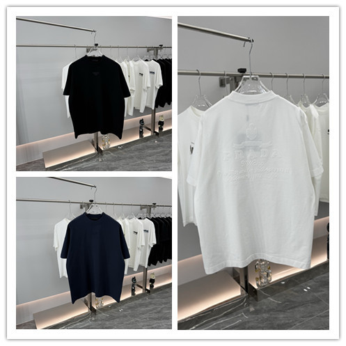 Prada 26SS Classic Embroidered Logo Short Sleeve Unisex Casual Loose T-shirt