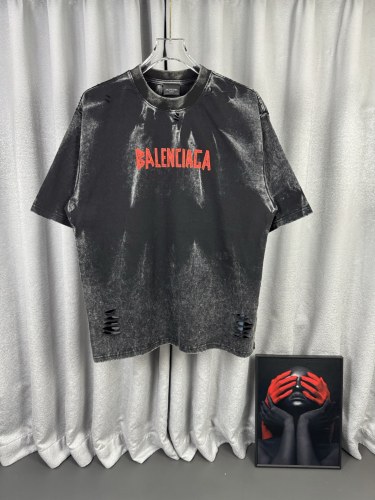 Balenciaga Retro Tape Logo Printed Short Sleeve Unisex Casual Loose Washed T-shirt
