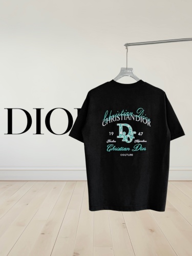 Dior Classic Embroidered Logo Round Neck T-shirt Couple Loose Casual Short Sleeve