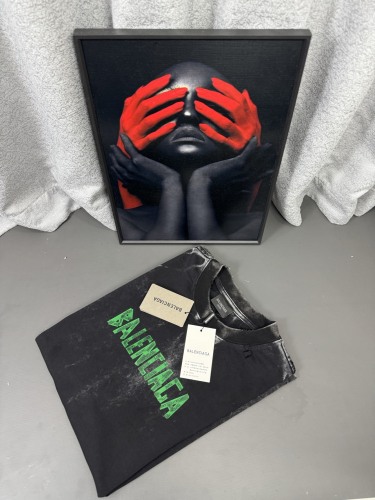 Balenciaga Retro Tape Logo Printed Short Sleeve Unisex Casual Loose Washed T-shirt