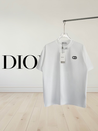Dior Fashion Embroidered Logo T-shirt Unisex Loose Casual Short Sleeve