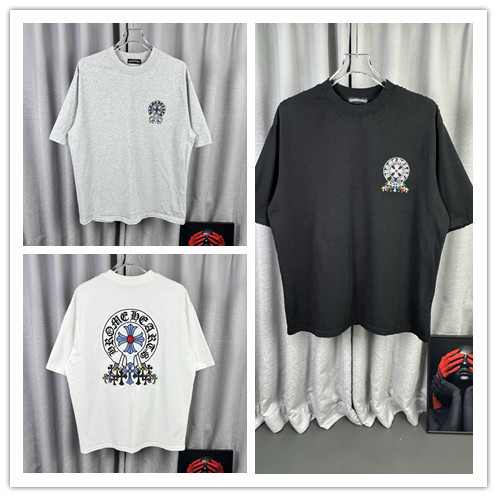 Chrome Hearts Fashion Embroidered Horseshoe Cross Short Sleeve Unisex Casual Versatile T-shirt
