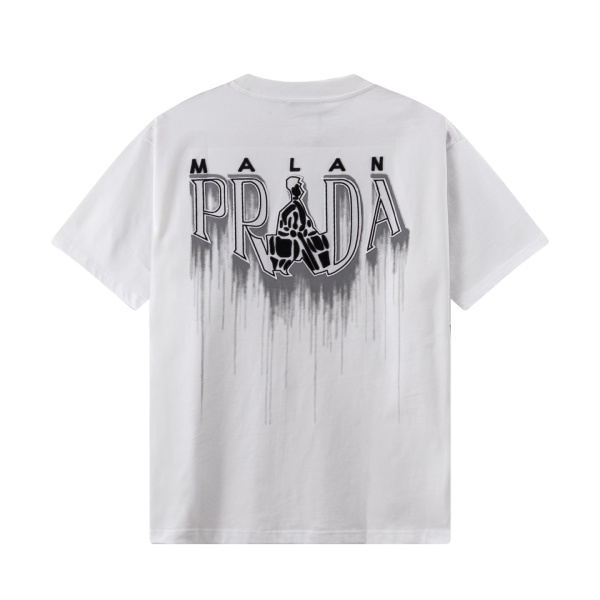 Prada Fashion Patch Embroidered T-shirt Unisex Loose Casual Short Sleeve