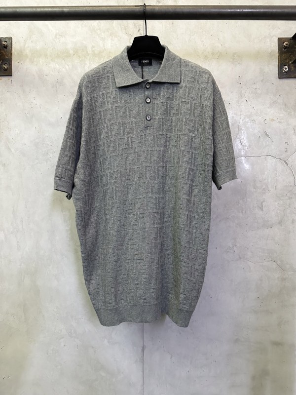 Fendi Unisex Fashion FF Jacquard Logo Knitted Polo Shirt