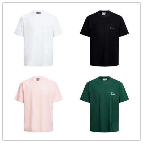 Dior Simple Embroidered Logo Short Sleeve Couple's Casual Versatile Round Neck T-shirt