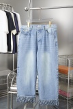 Dior Fashion Versatile Loose Leg Flanged Logo Straight Tube Washed Jeans
